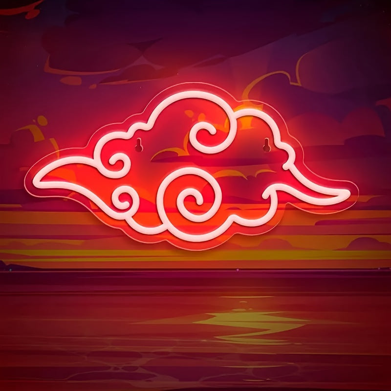 Anime Neon Sign Light for Game Room - Vibrant Red & White Cloud Design, USB Powered Wall Decor, Cool Gaming Ambiance Lighting,