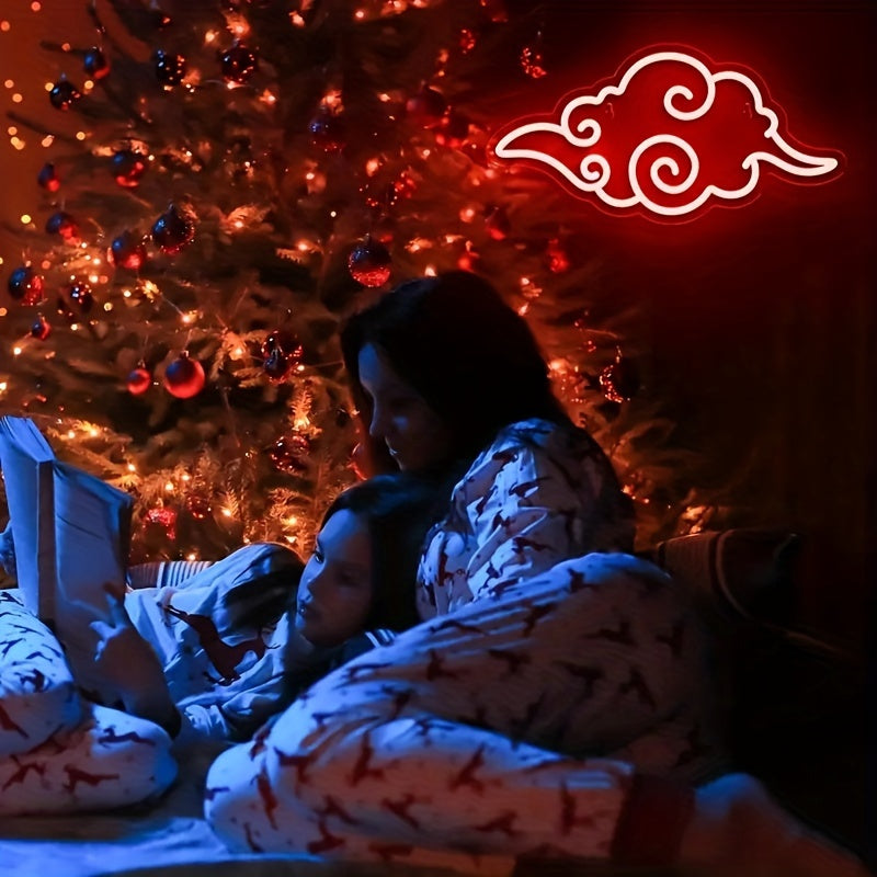 Anime Neon Sign Light for Game Room - Vibrant Red & White Cloud Design, USB Powered Wall Decor, Cool Gaming Ambiance Lighting,