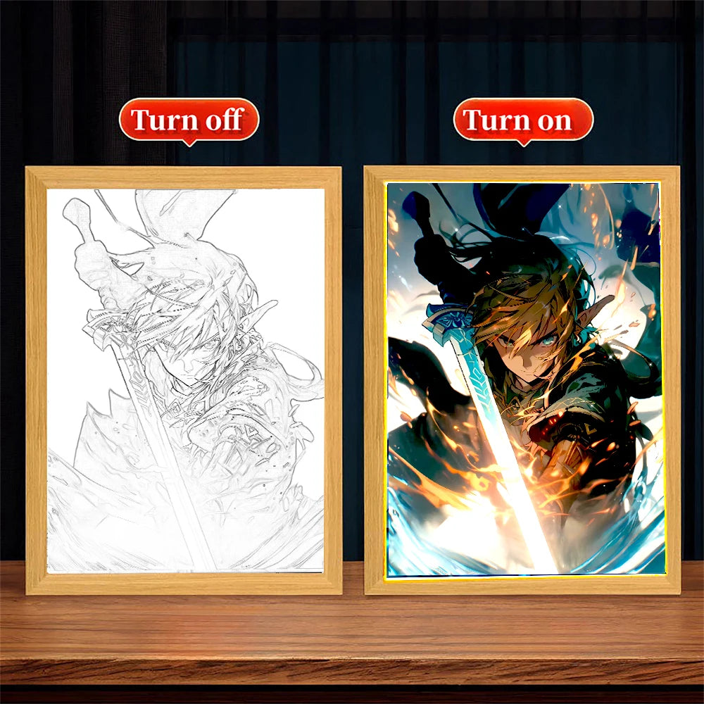 Legend of Zelda Light Painting Photo Frame Princess Zelda Action Figure Led Night Light Anime Figures Collection Room Decor Gift